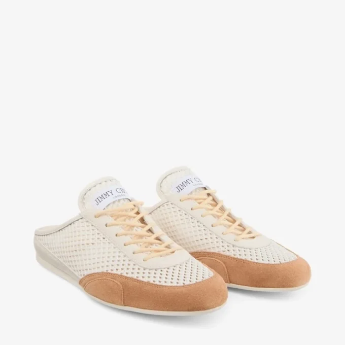 Sunny Mule F Låga sneakers i en mix av latte- och tofféfärgat läder och Diamond-mönstrat mesh