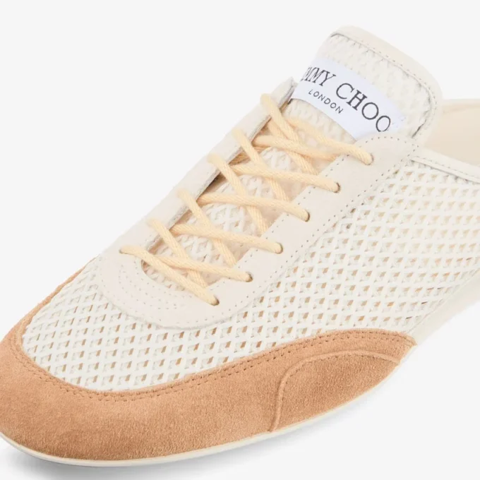 Sunny Mule F Låga sneakers i en mix av latte- och tofféfärgat läder och Diamond-mönstrat mesh