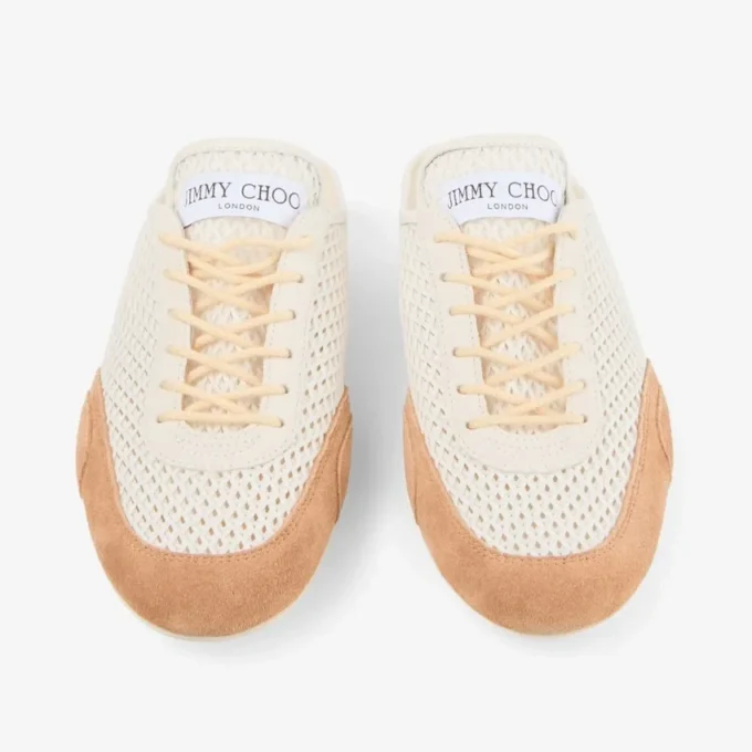 Sunny Mule F Låga sneakers i en mix av latte- och tofféfärgat läder och Diamond-mönstrat mesh