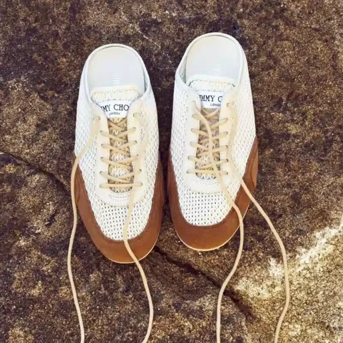 Sunny Mule F Låga sneakers i en mix av latte- och tofféfärgat läder och Diamond-mönstrat mesh