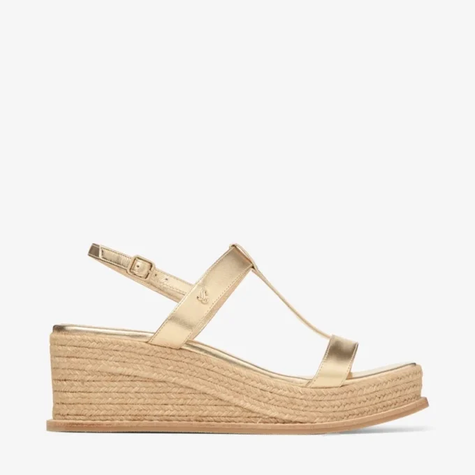 Theia Wedge 60 Guldmetalliska läderkilklackssandaler Theia Wedge 60 Guldmetalliska läderkilklackssandaler