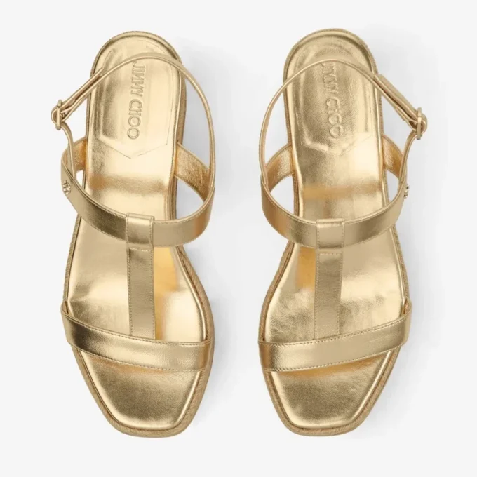 Theia Wedge 60 Guldmetalliska läderkilklackssandaler Theia Wedge 60 Guldmetalliska läderkilklackssandaler