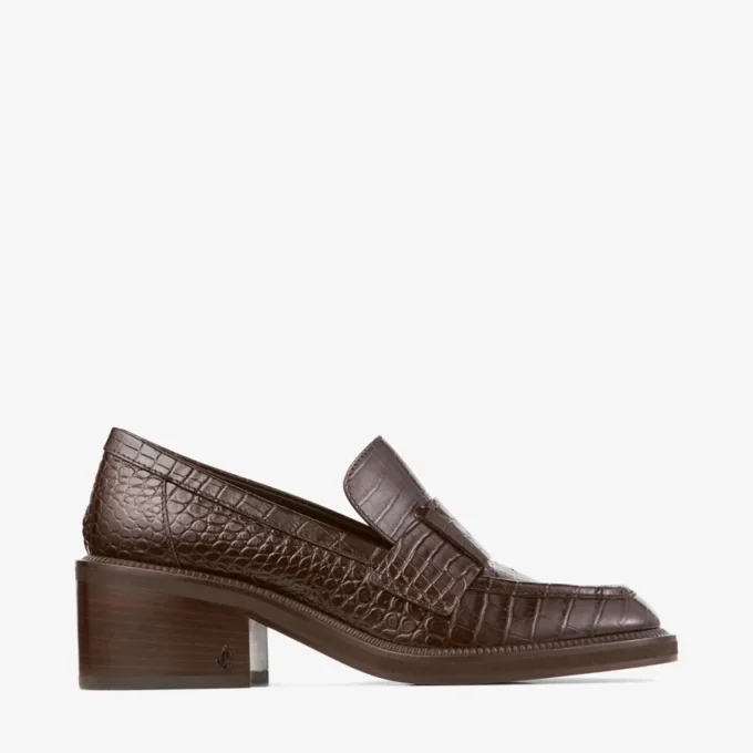 Tylor 60 Loafers i chokladbrunt läder med krokodilprägling Tylor 60 Loafers i chokladbrunt läder med krokodilprägling