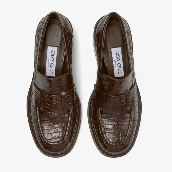 Tylor 60 Loafers i chokladbrunt läder med krokodilprägling Tylor 60 Loafers i chokladbrunt läder med krokodilprägling