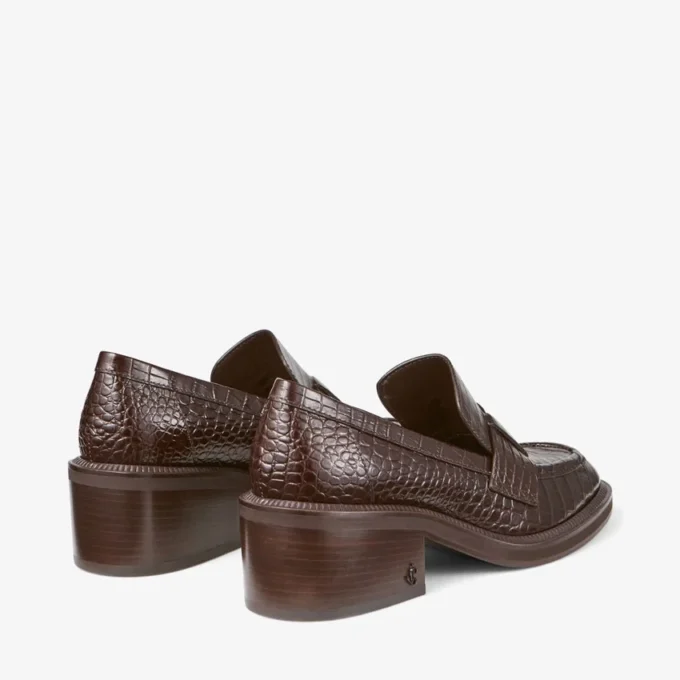 Tylor 60 Loafers i chokladbrunt läder med krokodilprägling Tylor 60 Loafers i chokladbrunt läder med krokodilprägling