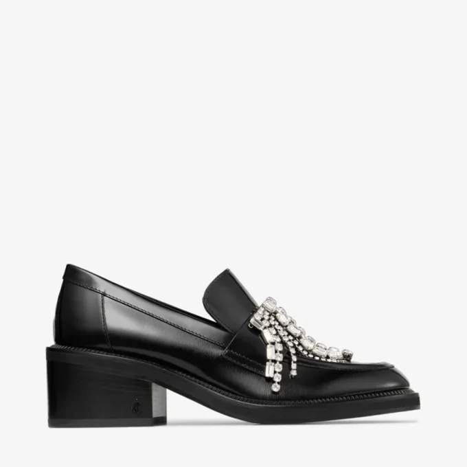 Tylor 60 svarta loafers i mjukt boxkalvskinn med kristallkrona