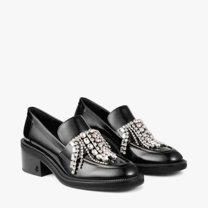 Tylor 60 svarta loafers i mjukt boxkalvskinn med kristallkrona