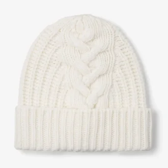 Yuki Cable Latte kabelstickad mössa med läderlogotyp