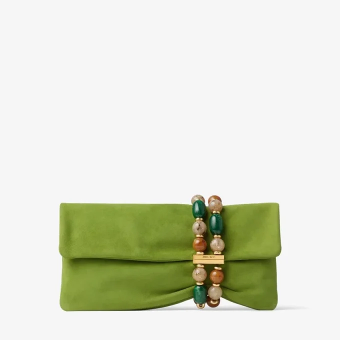 Zandra Clover-clutch i mocka med pärlarmband