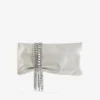 Zandra ljus, mjukt guldskimrande mocka-clutch med kedjearmband