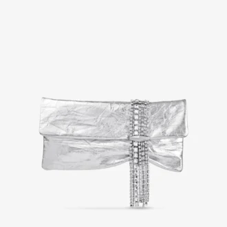 Zandra silverfärgad vintage-clutch i metalliskt läder