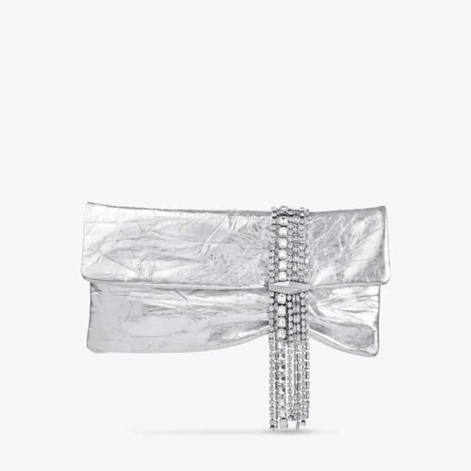 Zandra silverfärgad vintage-clutch i metalliskt läder