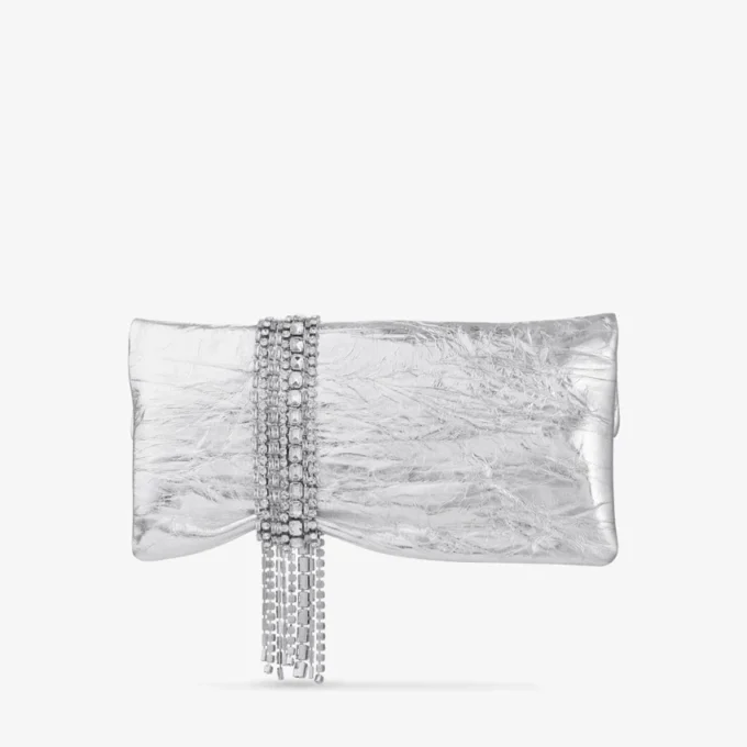 Zandra silverfärgad vintage-clutch i metalliskt läder