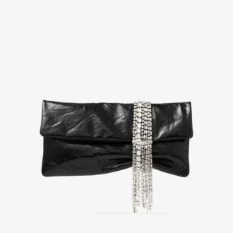 Zandra svart vintage-clutch i metalliskt läder